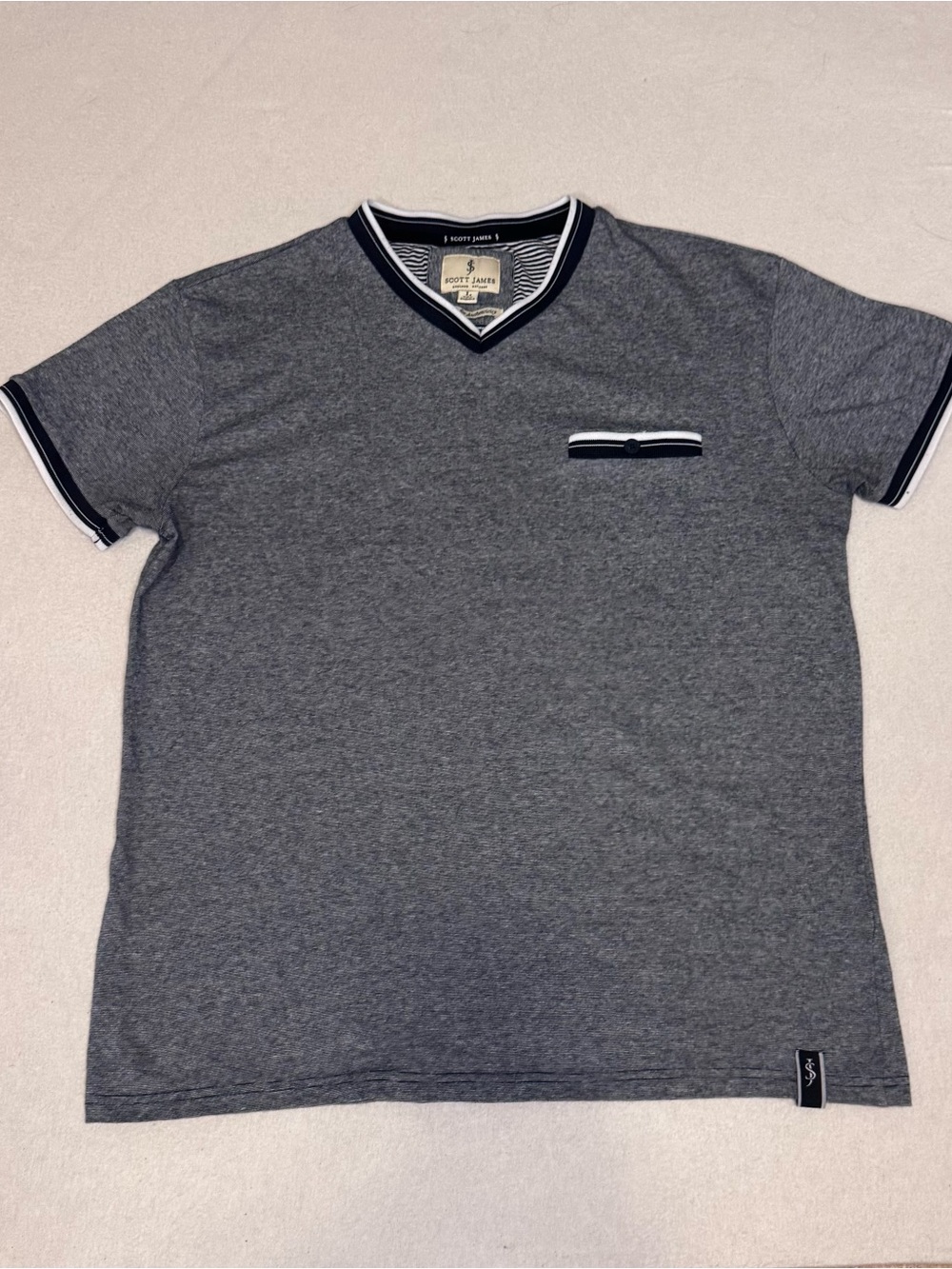 Men's Short Sleeve V-Neck Ringer Tee Blue & Heather Gray, Old Money, Ivy League